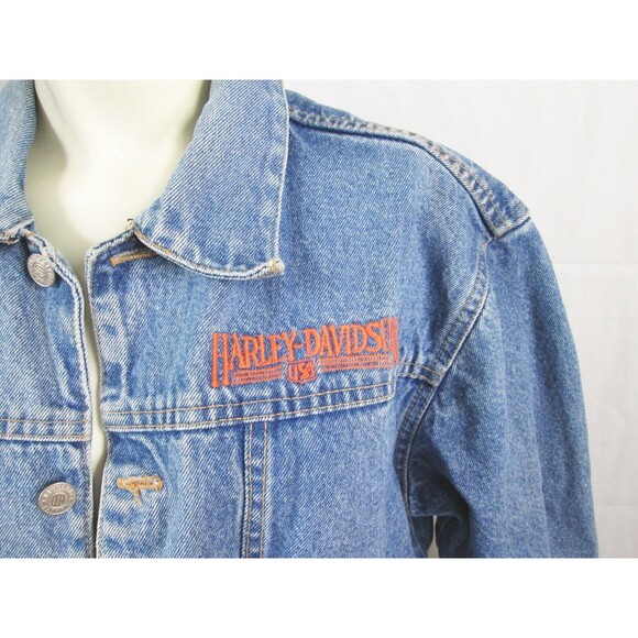 VTG 80s Harley-Davidson Motorcycles Women M 12-14 Eagle Embroidered Denim Jacket - Picture 7 of 10